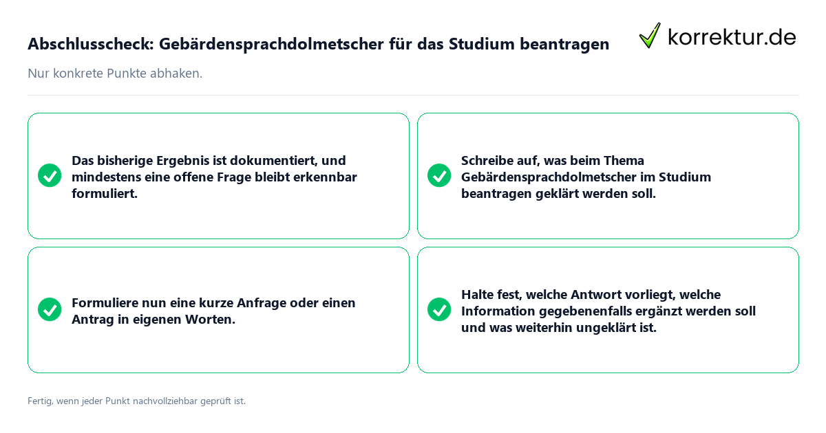 Konkreter Abschlusscheck zu Gebärdensprachdolmetscher für das Studium beantragen