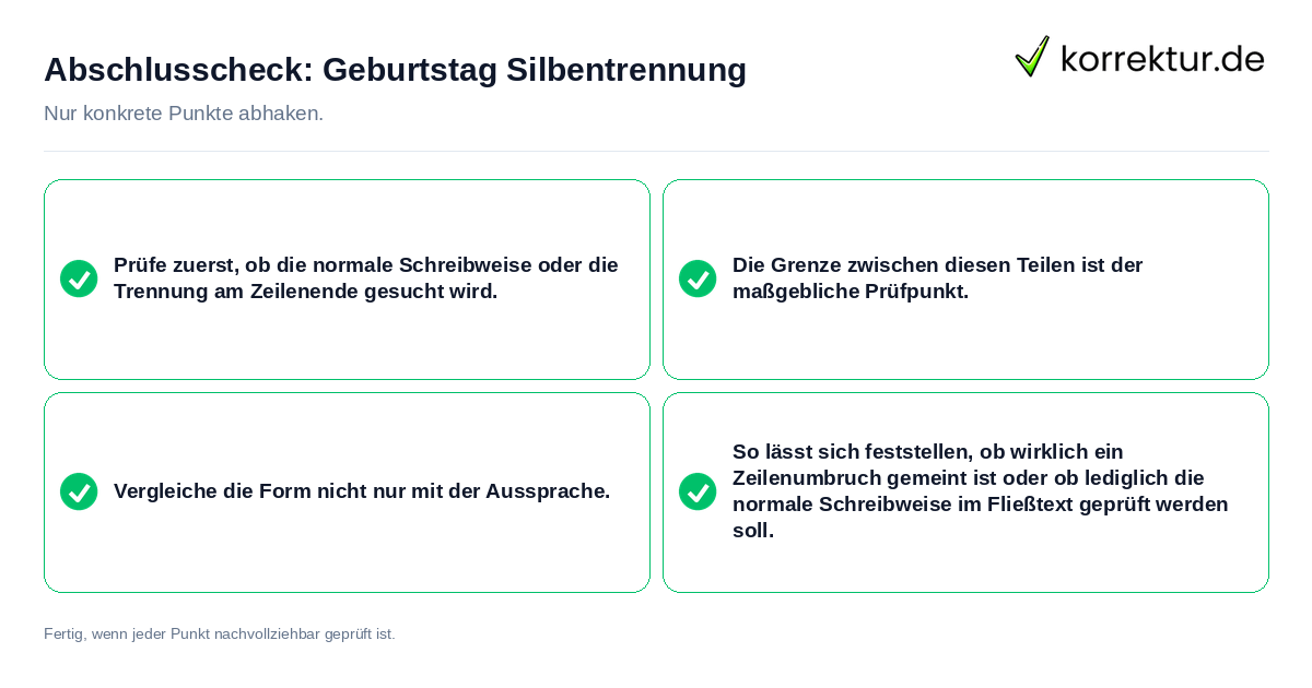 Abschlusscheck: Geburtstag Silbentrennung Konkreter Abschlusscheck zu Geburtstag Silbentrennung