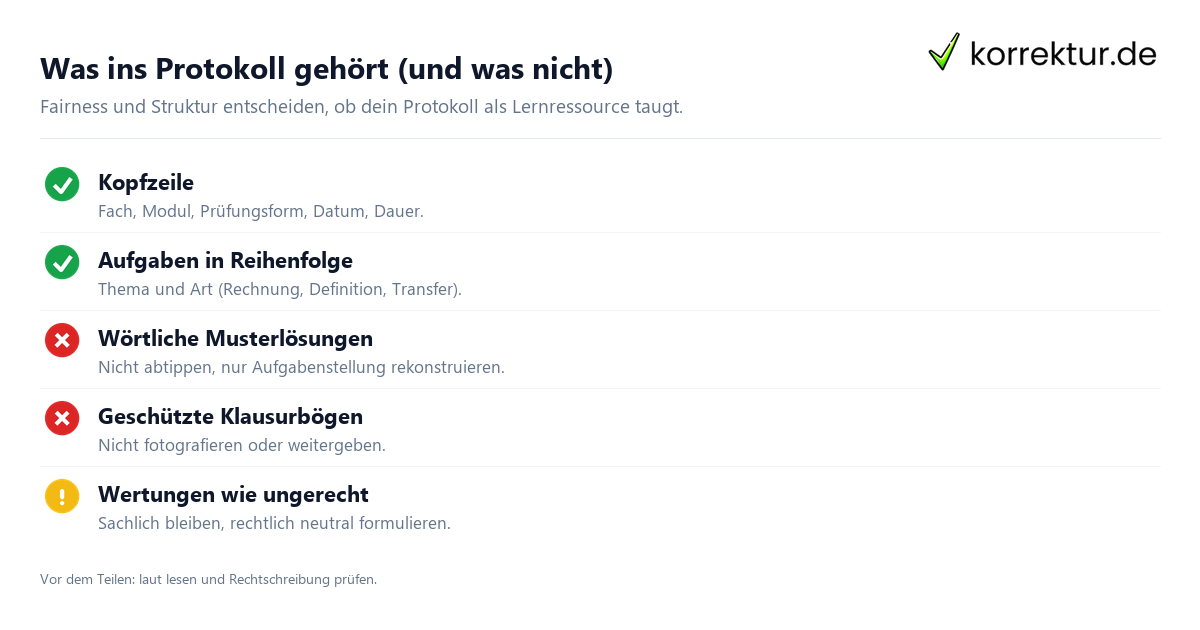 Was ins Protokoll gehört (und was nicht) Checkliste Gedächtnisprotokoll: Inhalte fair, sachlich und rechtlich neutral festhalten