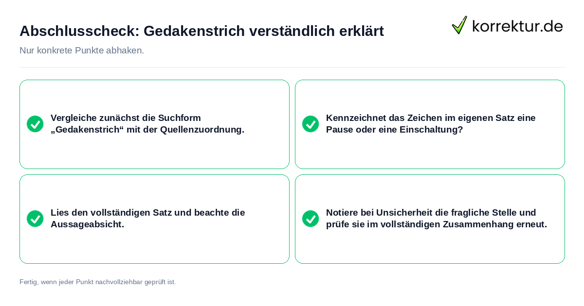 Konkreter Abschlusscheck zu Gedakenstrich verständlich erklärt