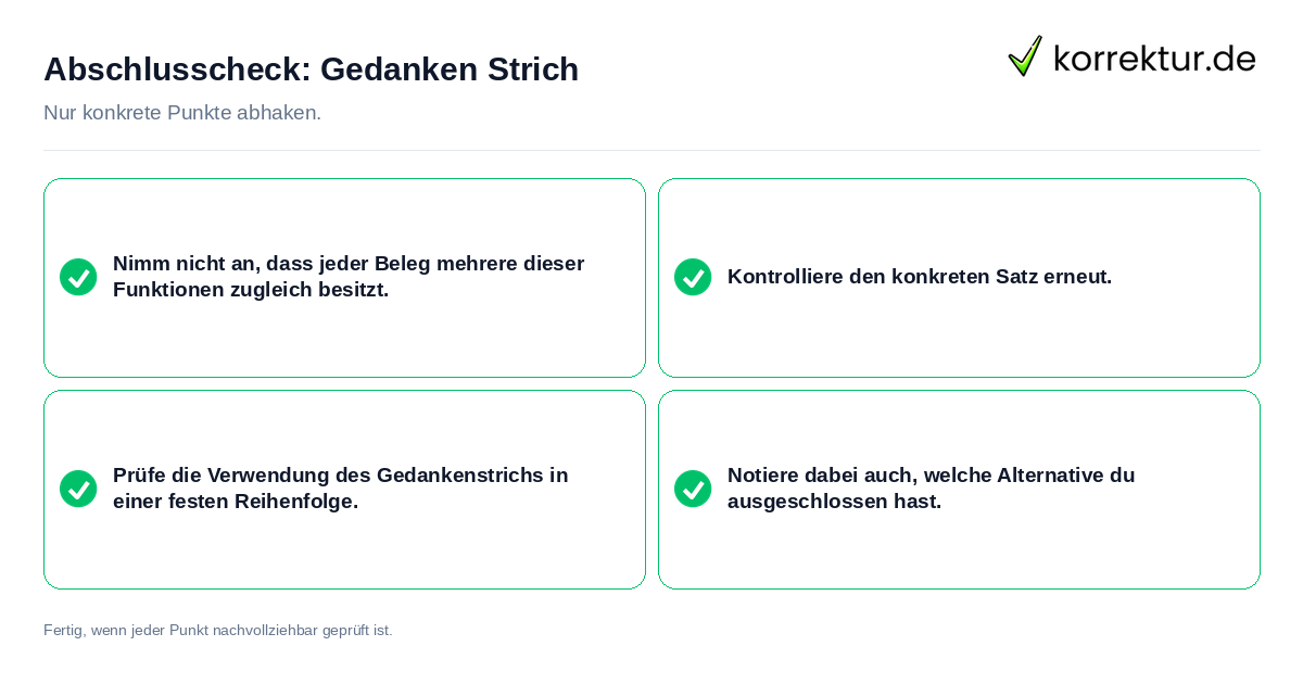 Konkreter Abschlusscheck zu Gedanken Strich