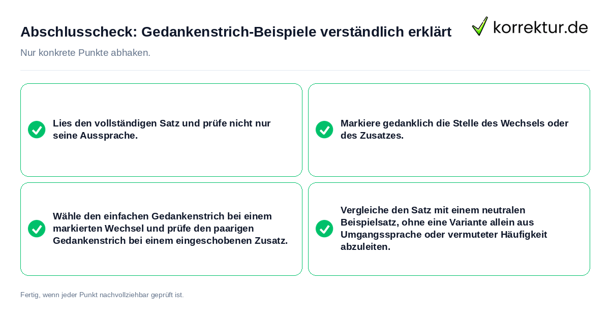 Konkreter Abschlusscheck zu Gedankenstrich-Beispiele verständlich erklärt