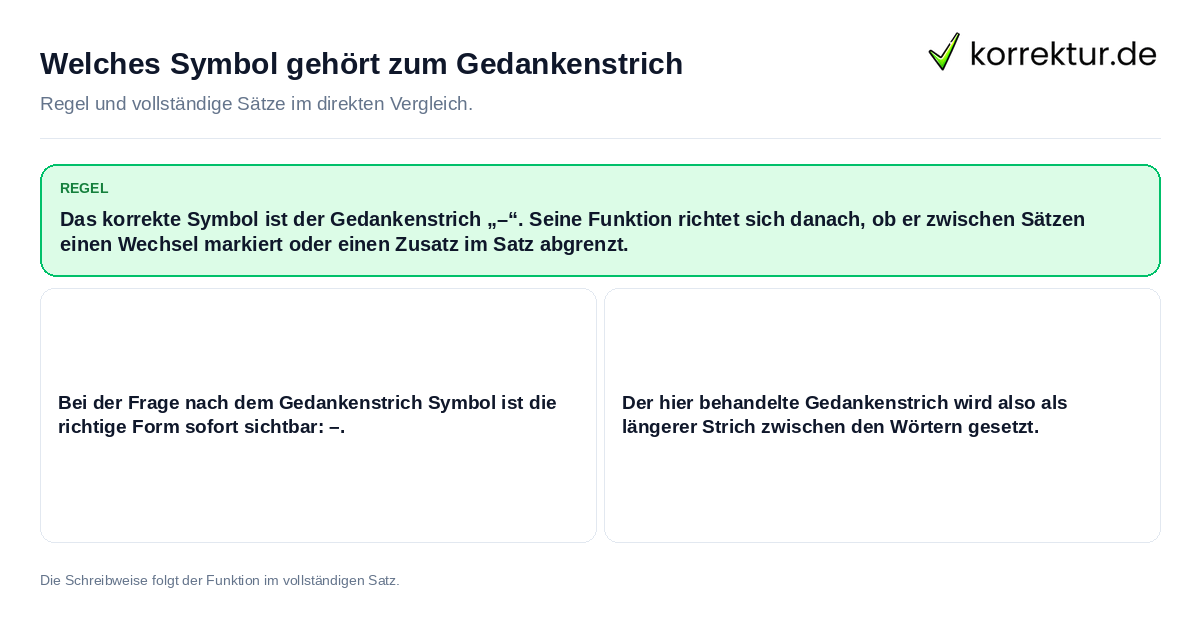 Konkrete Regel und vollständige Beispielsätze zu Welches Symbol gehört zum Gedankenstrich
