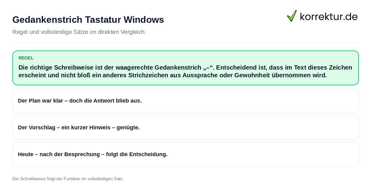 Gedankenstrich Tastatur Windows Konkrete Regel und vollständige Beispielsätze zu Gedankenstrich Tastatur Windows