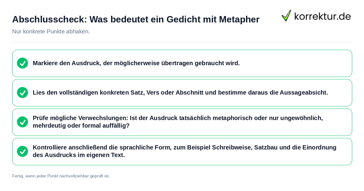 Konkreter Abschlusscheck zu Was bedeutet ein Gedicht mit Metapher