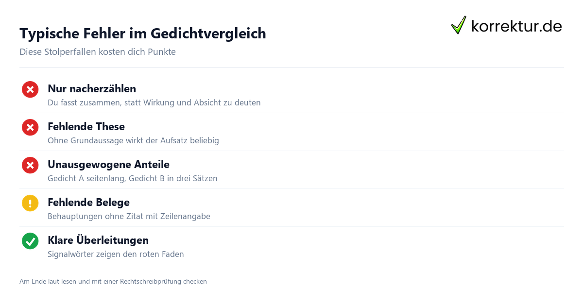 Typische Fehler im Gedichtvergleich Gedichtvergleich: typische Fehler vermeiden