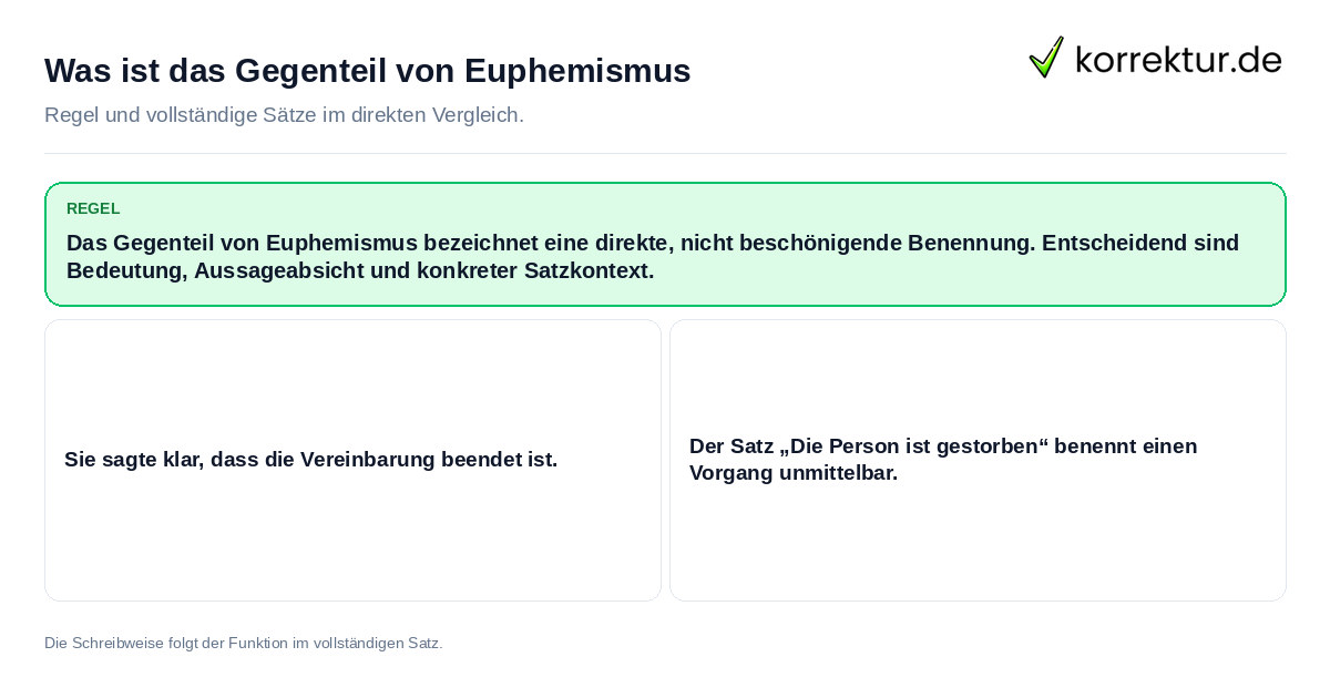 Was ist das Gegenteil von Euphemismus Konkrete Regel und vollständige Beispielsätze zu Was ist das Gegenteil von Euphemismus