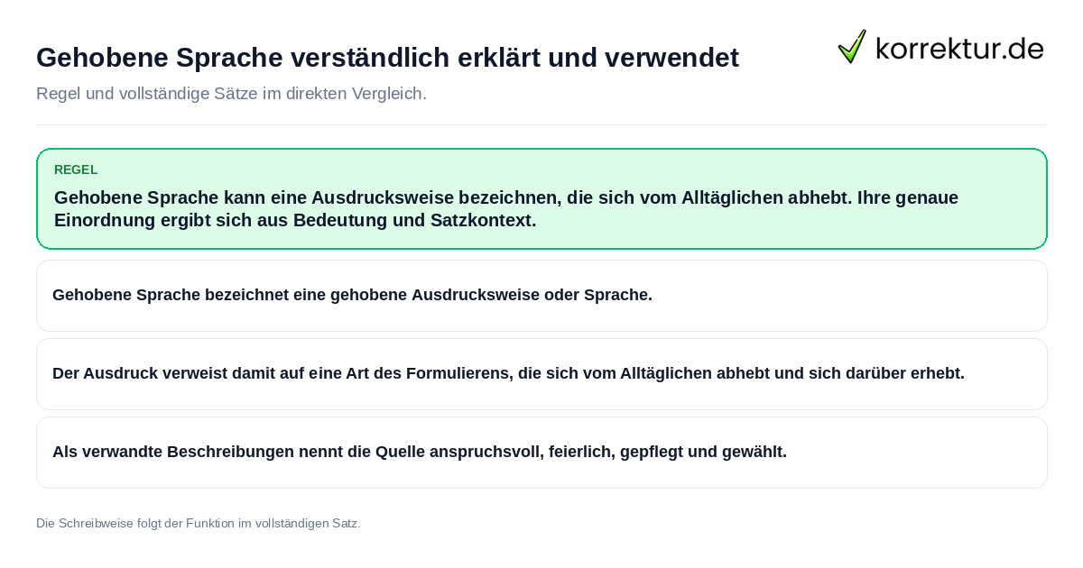 Konkrete Regel und vollständige Beispielsätze zu Gehobene Sprache verständlich erklärt und verwendet