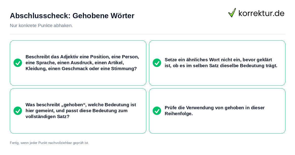 Konkreter Abschlusscheck zu Gehobene Wörter