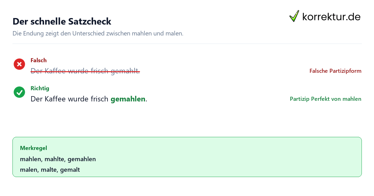 Der schnelle Satzcheck Gemahlen oder gemahlt korrekt schreiben im Beispielsatz