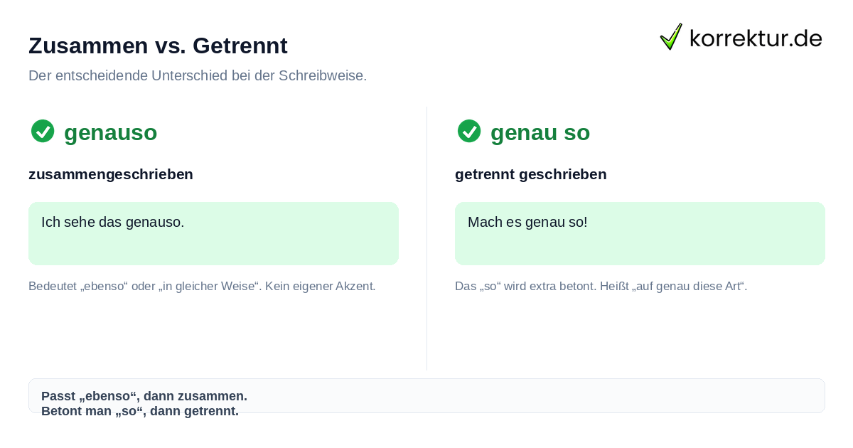 Zusammen vs. Getrennt Genauso oder genau so richtig schreiben: Unterschied zwischen zusammen und getrennt