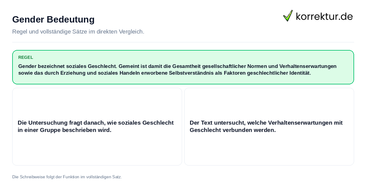 Konkrete Regel und vollständige Beispielsätze zu Gender Bedeutung