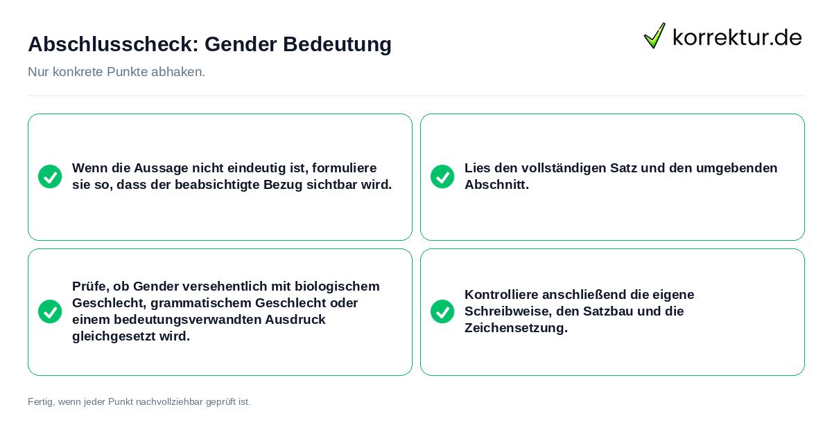 Konkreter Abschlusscheck zu Gender Bedeutung