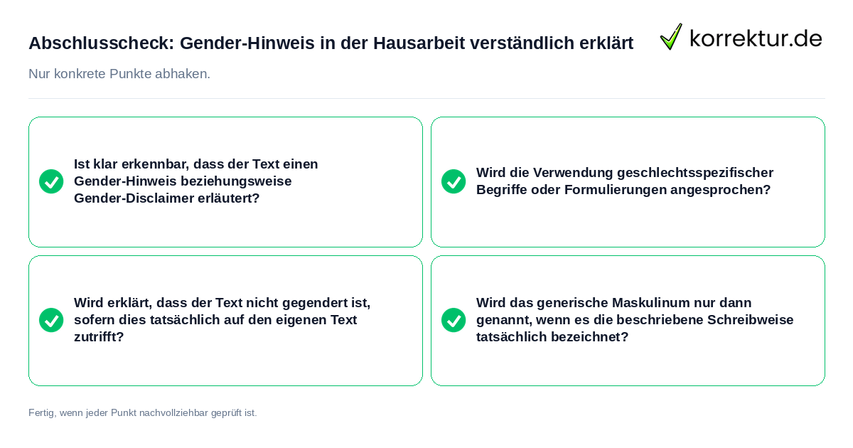 Abschlusscheck: Gender-Hinweis in der Hausarbeit verständlich erklärt Konkreter Abschlusscheck zu Gender-Hinweis in der Hausarbeit verständlich erklärt