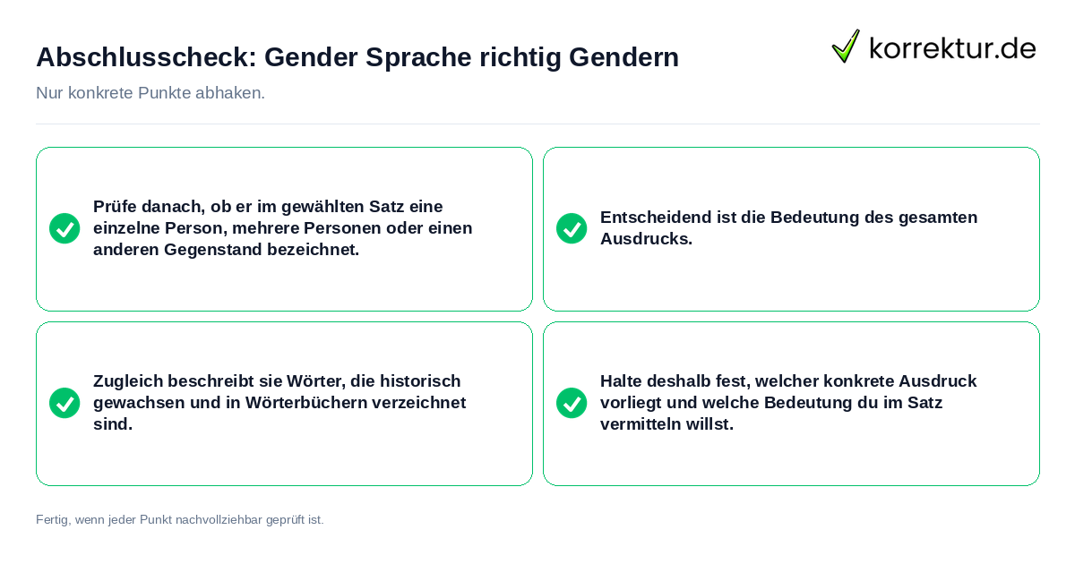 Konkreter Abschlusscheck zu Gender Sprache richtig Gendern