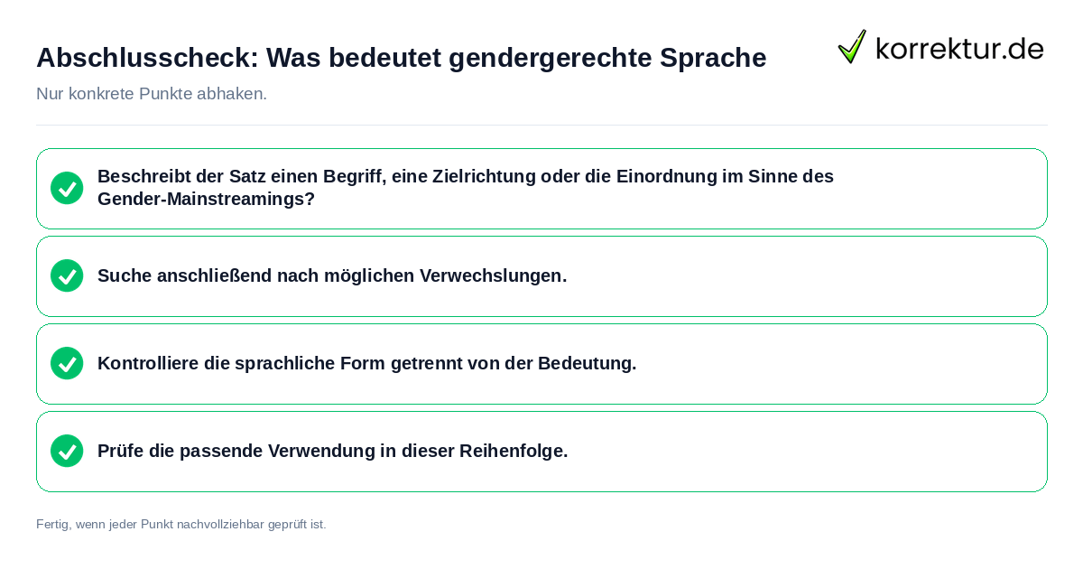 Konkreter Abschlusscheck zu Was bedeutet gendergerechte Sprache