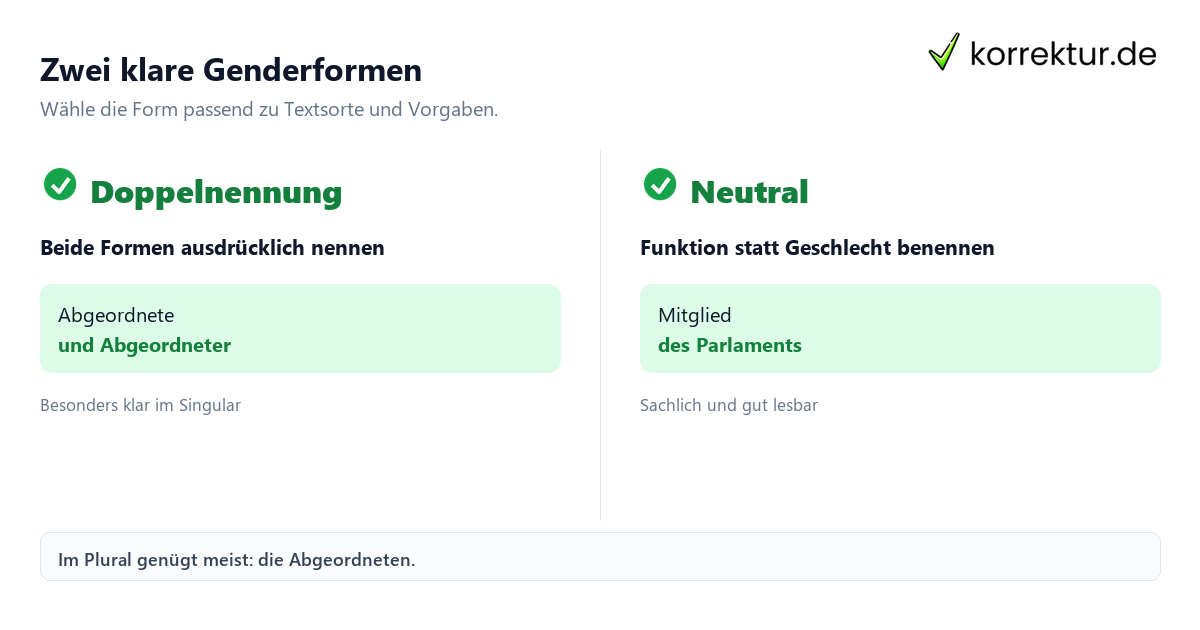 Gendern Abgeordneter: Doppelnennung und neutrale Alternative im Vergleich