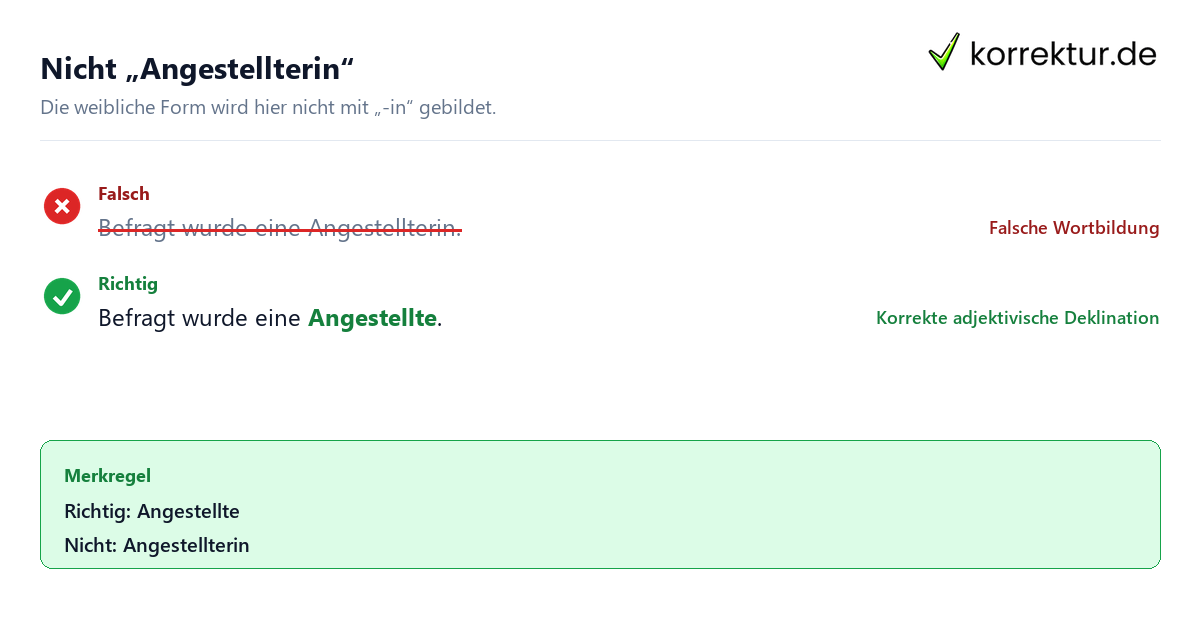 Nicht: Angestellterin gendern Angestellter: weibliche Form korrekt bilden