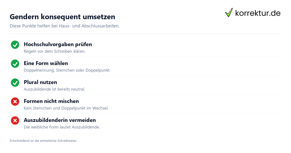 Gendern Auszubildender: falsche und richtige weibliche Form