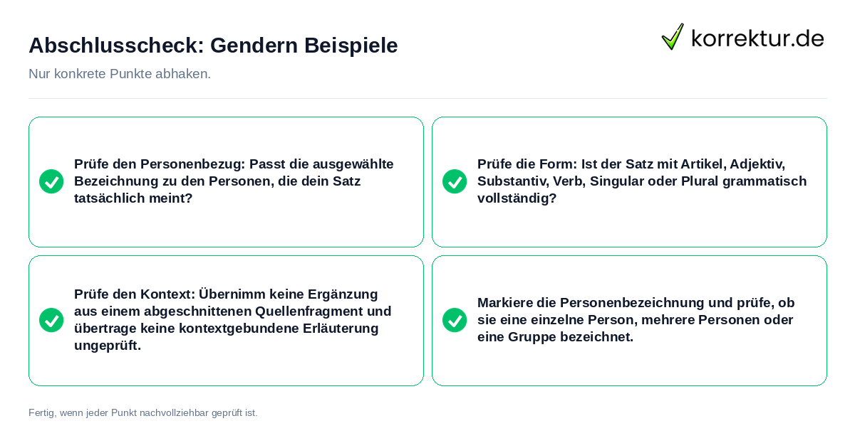 Konkreter Abschlusscheck zu Gendern Beispiele