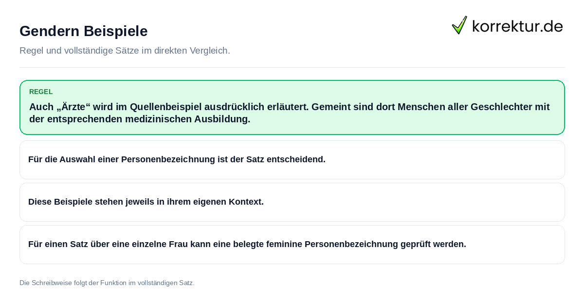 Konkrete Regel und vollständige Beispielsätze zu Gendern Beispiele