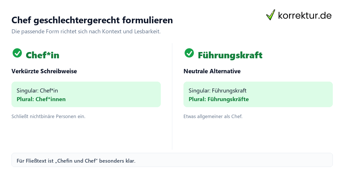 Chef geschlechtergerecht formulieren Gendern Chef: Chef*in im Vergleich zu Führungskraft