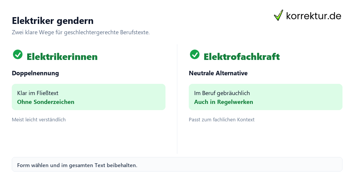 Elektriker gendern Gendern Elektriker: Doppelnennung und Elektrofachkraft im Vergleich
