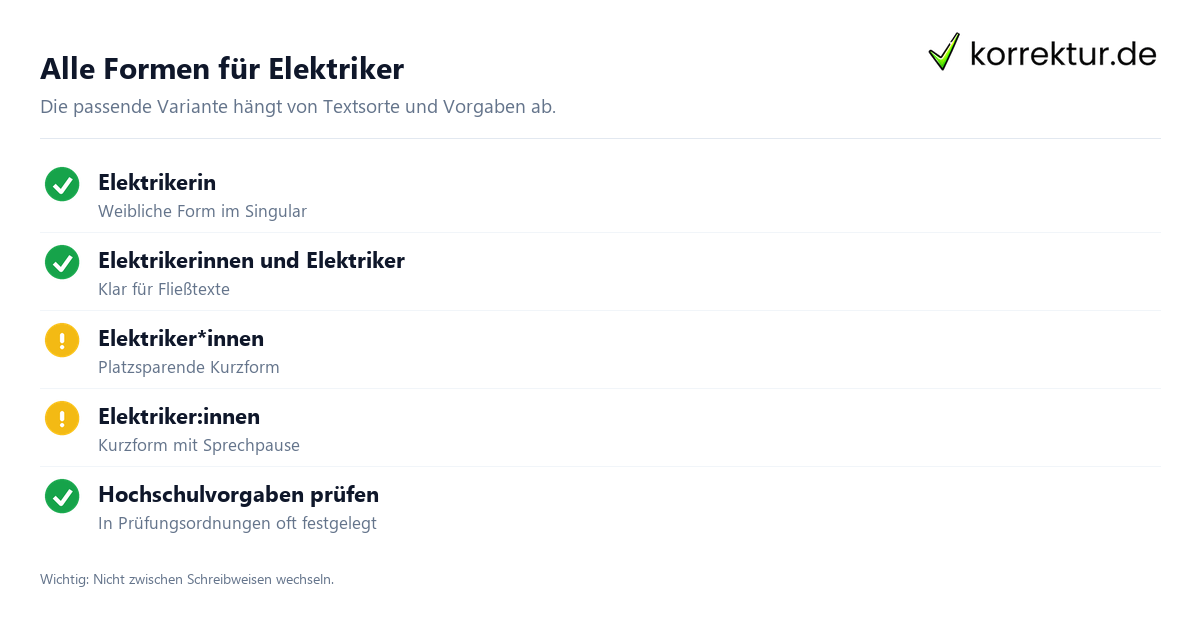 Gendern Elektriker: weibliche Form und Elektriker*innen