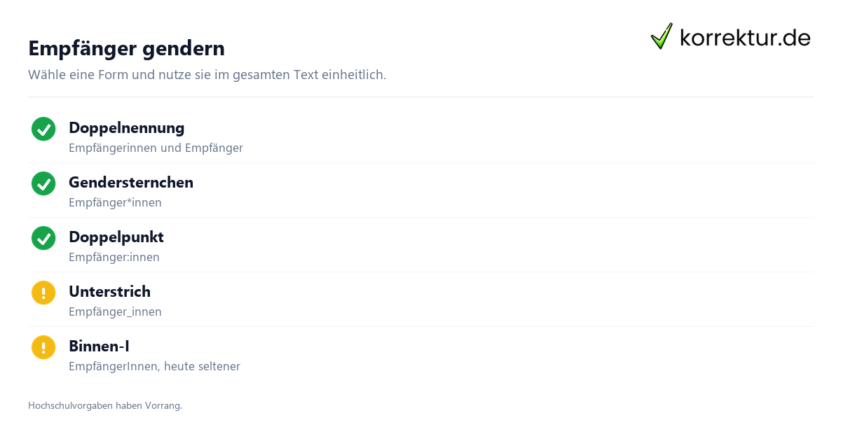 Gendern Empfänger: anerkannte Formen für Empfänger*innen im Text