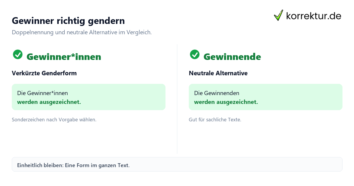 Gewinner richtig gendern Gendern Gewinner: Gewinner*innen im Text im Überblick