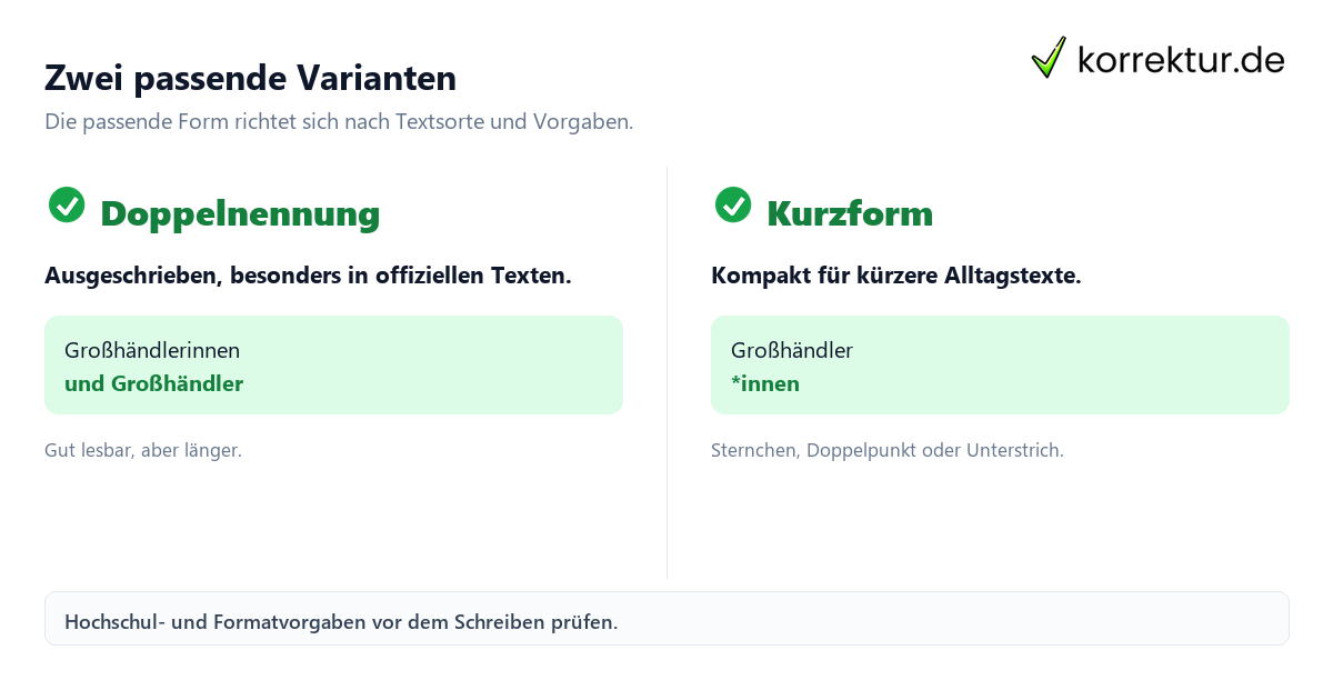 Gendern Großhändler: Großhändler*innen und Doppelnennung vergleichen