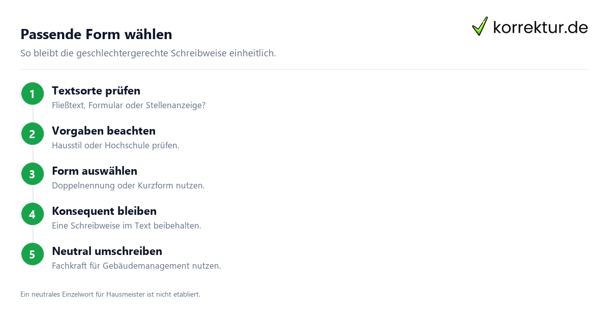 gendern Hausmeister: Schritte