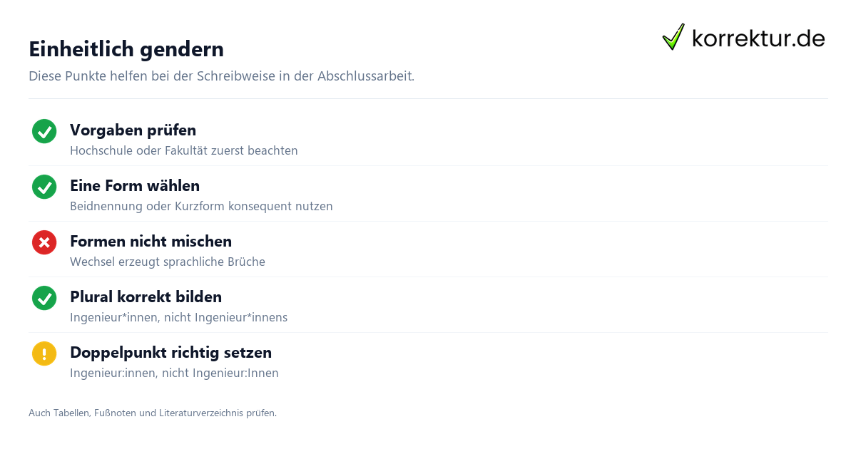 Check vor der Abgabe Gendern Ingenieur: Checkliste für die Abschlussarbeit