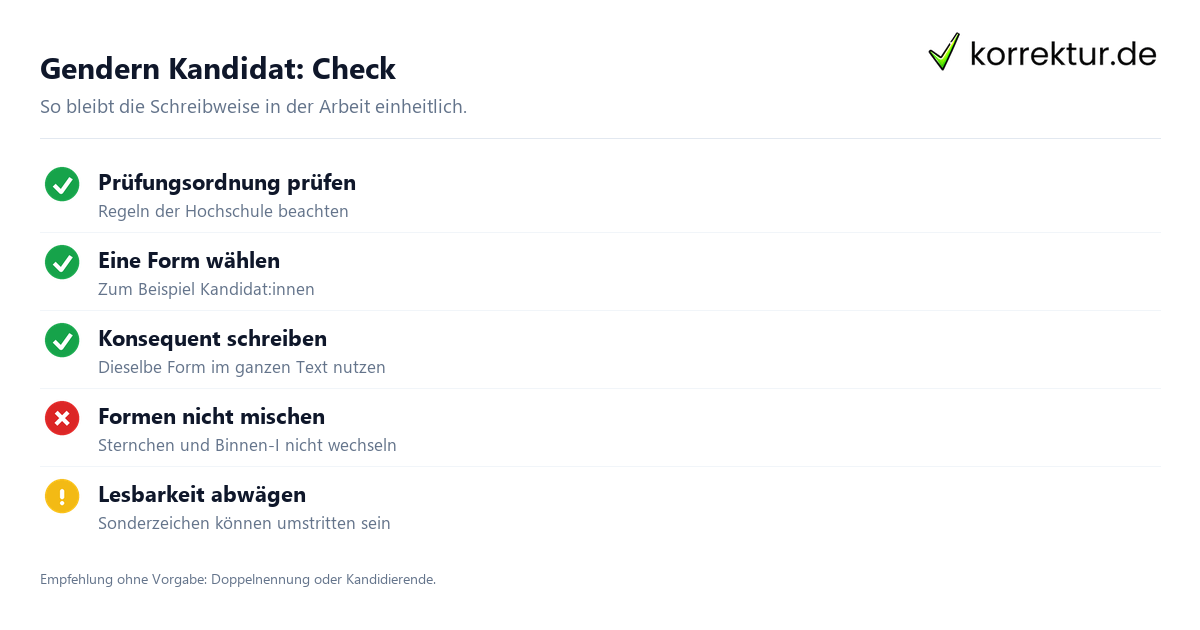 Gendern Kandidat: Checkliste für eine einheitliche Schreibweise