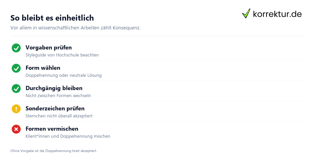 Gendern im Text Gendern Klient: Checkliste für wissenschaftliche Arbeiten