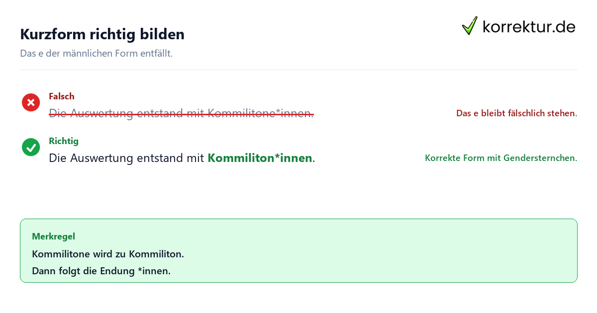 Kurzform richtig bilden Gendern Kommilitone: korrekte Kurzform mit Sternchen