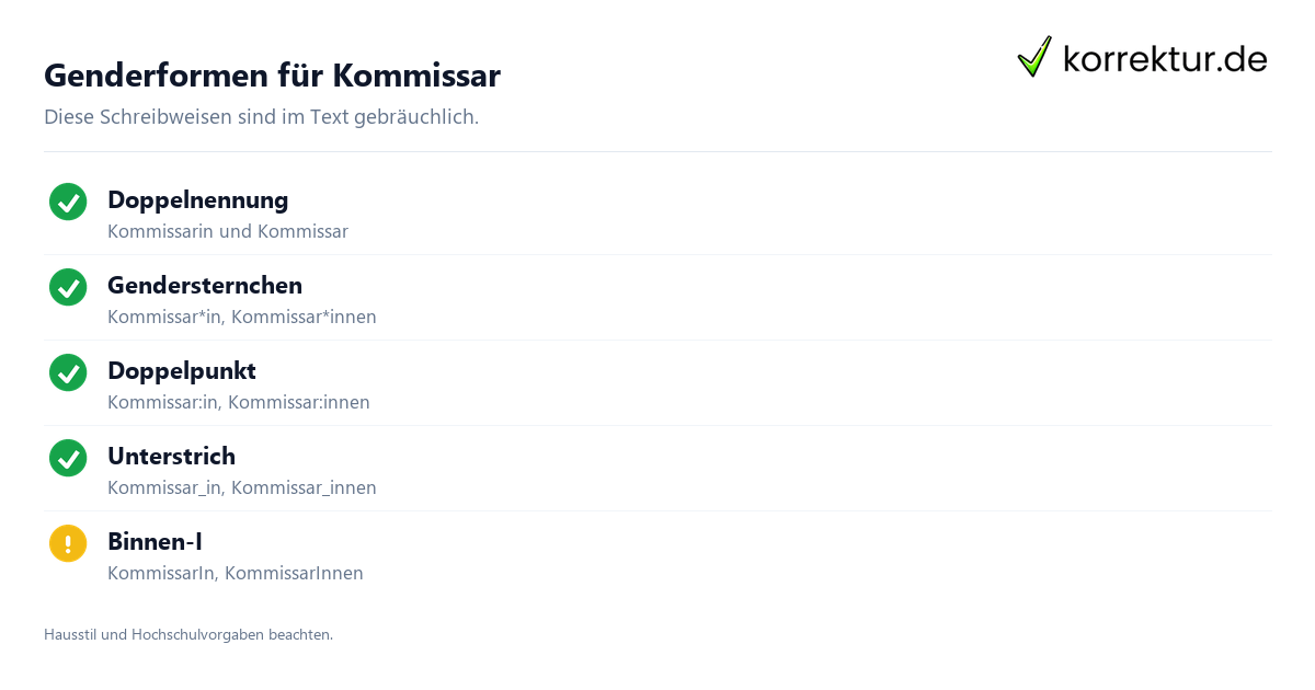 Genderformen für Kommissar gendern Kommissar: Formen im Überblick