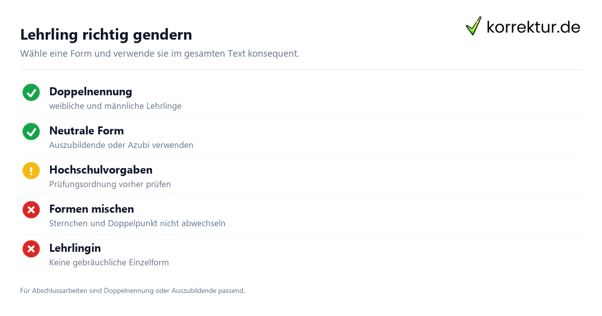 Lehrling geschlechtergerecht formulieren Gendern Lehrling: Doppelnennung und neutrale Alternative im Vergleich