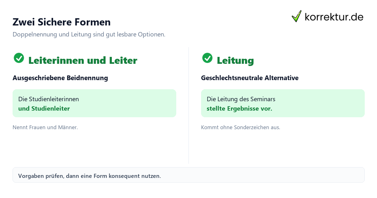 Zwei Sichere Formen Gendern Leiter: Doppelnennung und neutrale Alternative im Vergleich