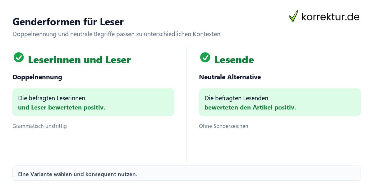 Genderformen für Leser Gendern Leser: Doppelnennung und neutrale Form im Vergleich