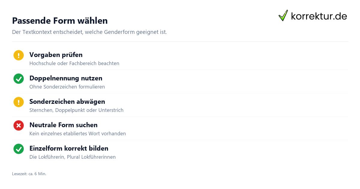 Schritt für Schritt gendern Lokführer: Schritte