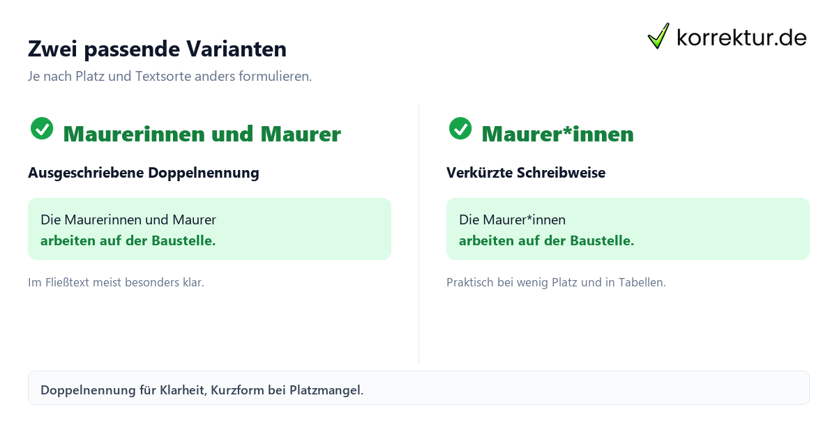 gendern Maurer: Schritte