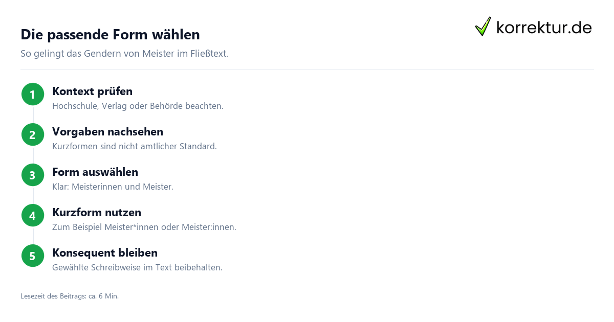 Schritt für Schritt gendern Meister: Schritte