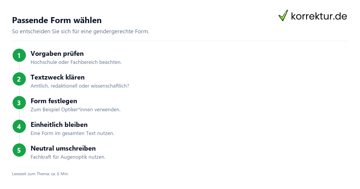 Schritt für Schritt gendern Optiker: Schritte