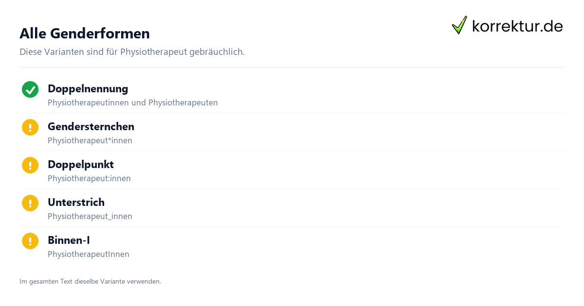 gendern Physiotherapeut: Überblick