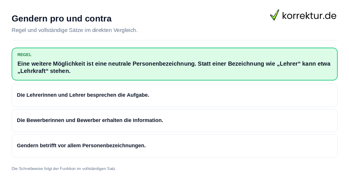 Konkrete Regel und vollständige Beispielsätze zu Gendern pro und contra