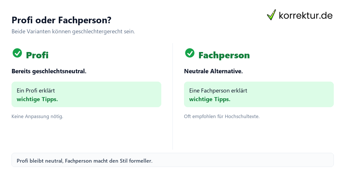 gendern Profi: Fachperson als geschlechtsneutrale Alternative