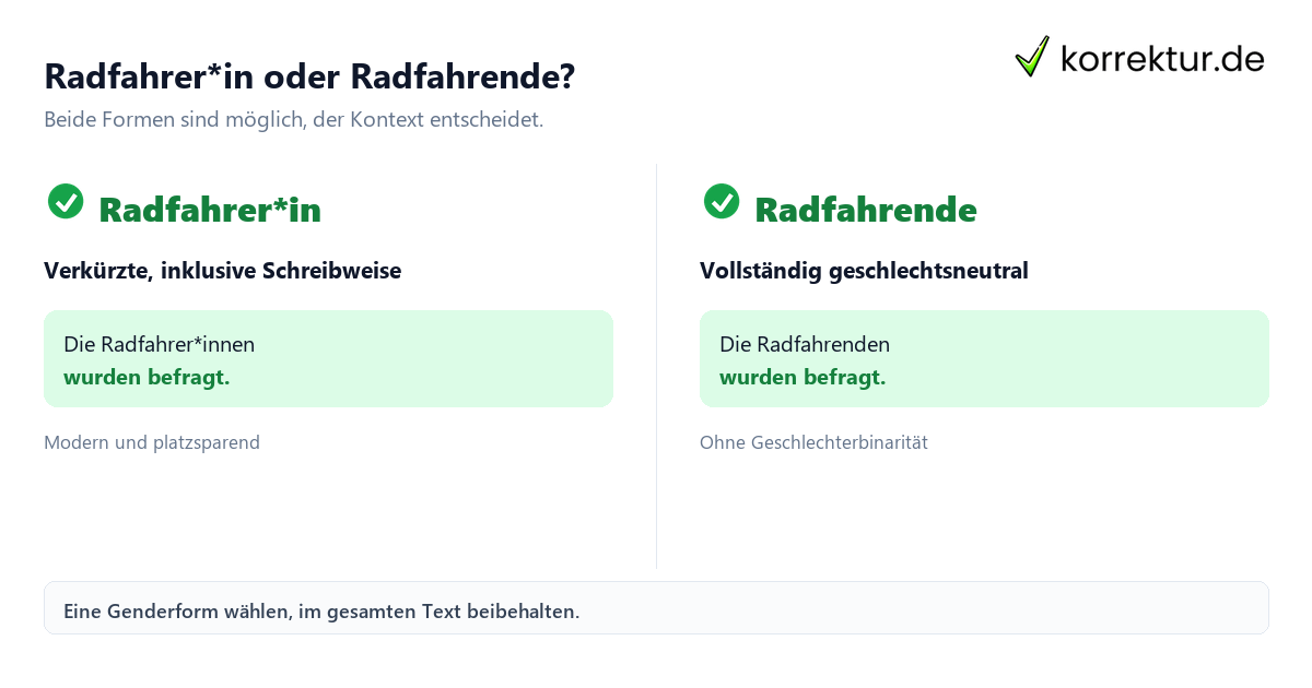 Schritt für Schritt gendern Radfahrer: Schritte