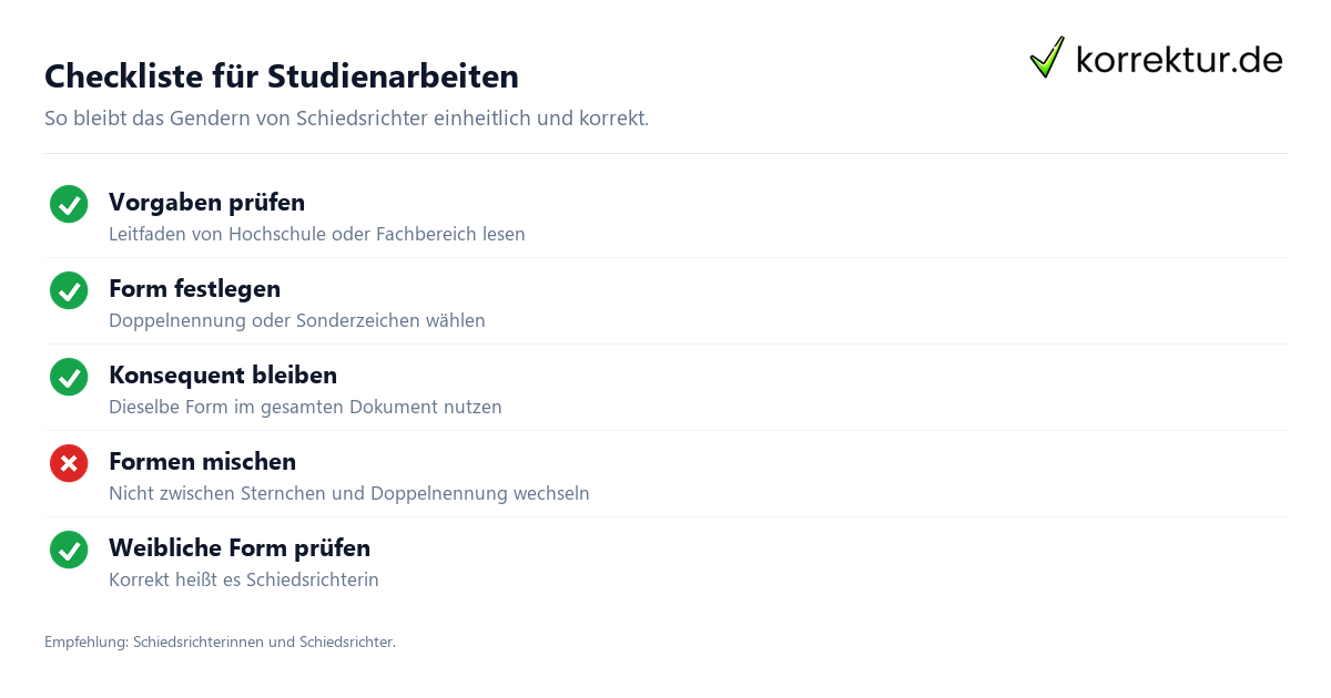 Gendern Schiedsrichter: Checkliste für wissenschaftliche Arbeiten