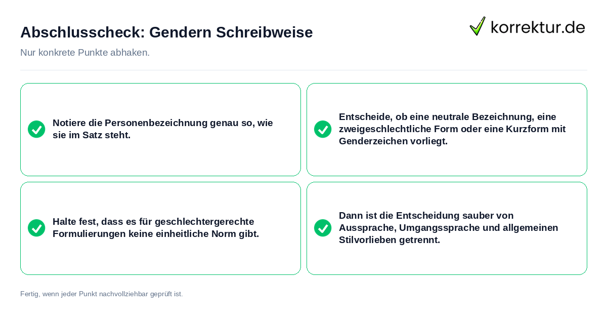 Abschlusscheck: Gendern Schreibweise Konkreter Abschlusscheck zu Gendern Schreibweise